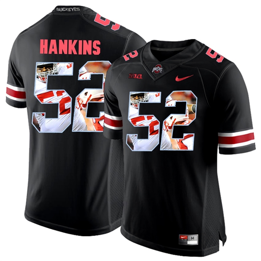 Ohio State Buckeyes Men's NCAA Johnathan Hankins #52 Blackout With Portrait Print College Football Jersey RXH5549TG